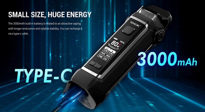 Smoktech IPX 80 grip Full Kit 3000mAh Fluid Black Grey 
