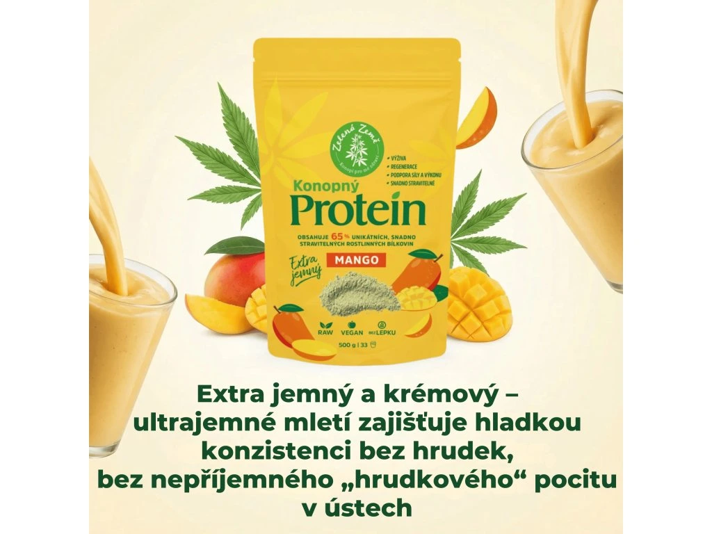 Konopný protein EXTRA jemný (65% bílkovin) s mangem, 500g