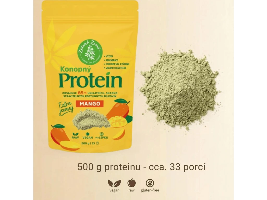 Konopný protein EXTRA jemný (65% bílkovin) s mangem, 500g